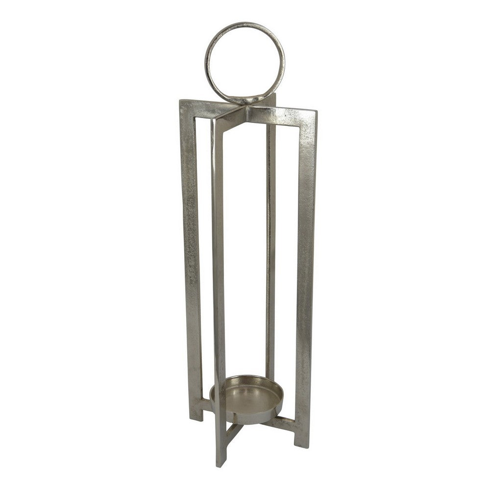 Siana 31 Inch Lantern Candle Holder, Classic Silver Finished Metal -BM324566