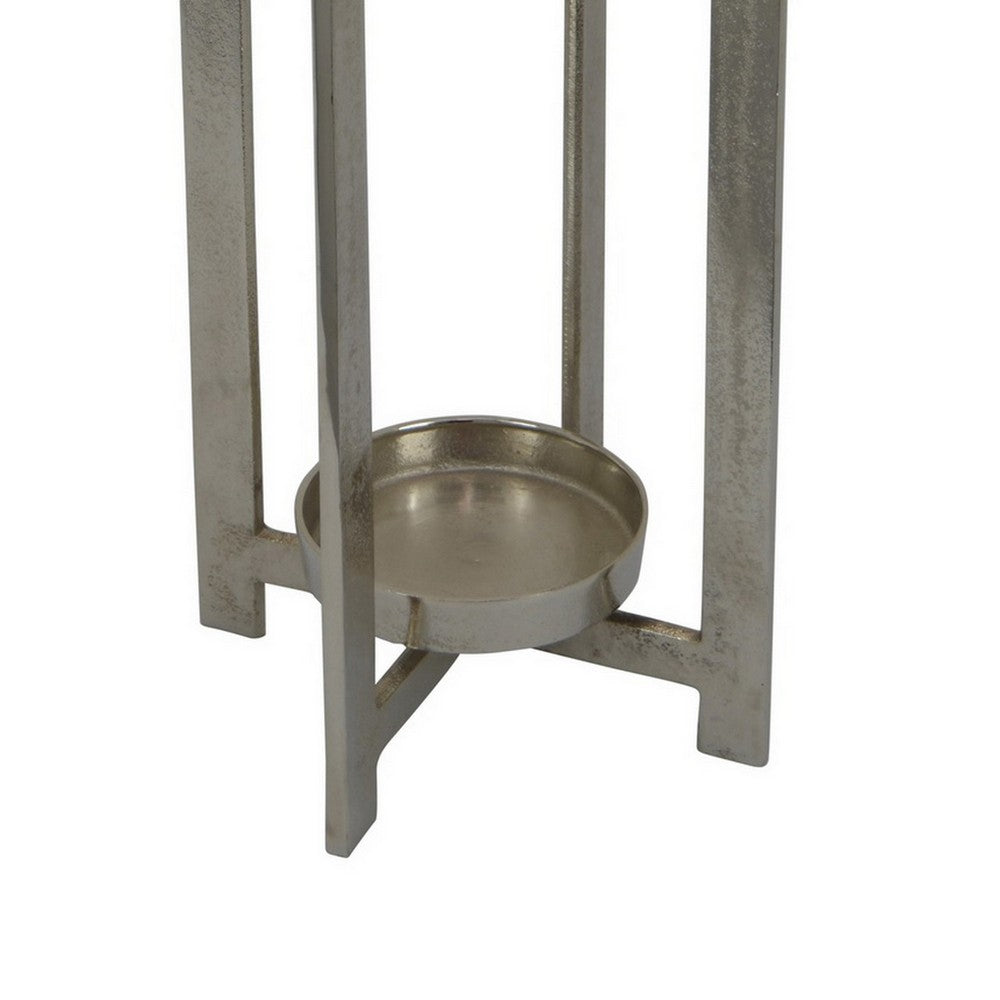 Siana 31 Inch Lantern Candle Holder, Classic Silver Finished Metal -BM324566
