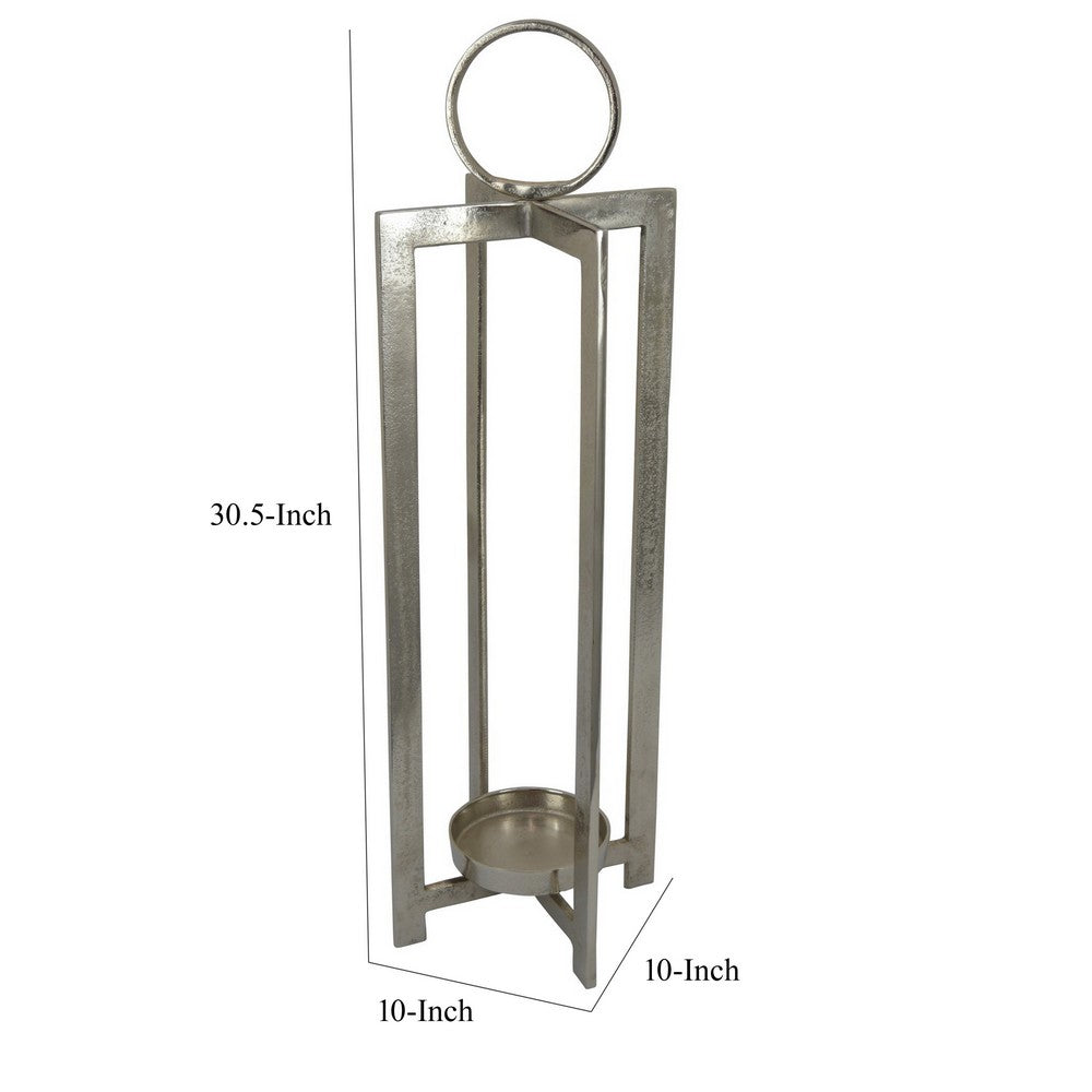 Siana 31 Inch Lantern Candle Holder, Classic Silver Finished Metal -BM324566