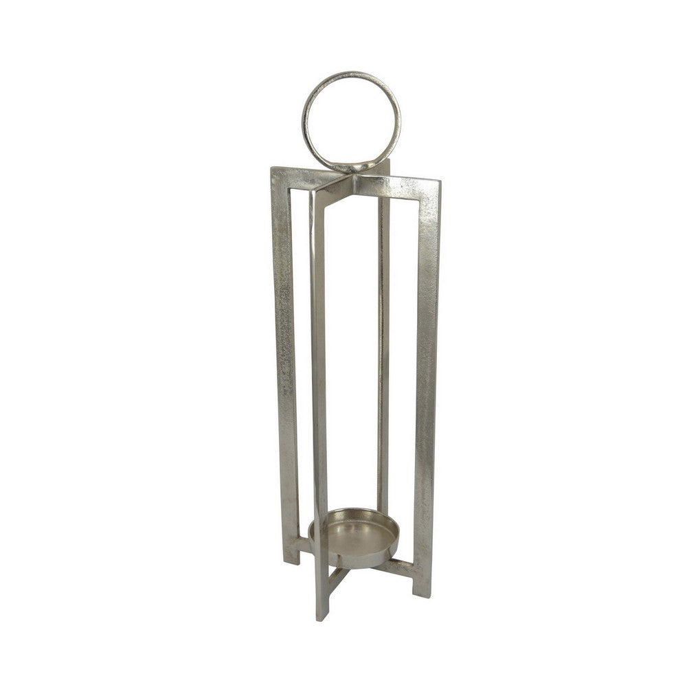 Siana Lantern Candle Holder, 27 Inch Tall, Silver Finished Metal Frame -BM324567