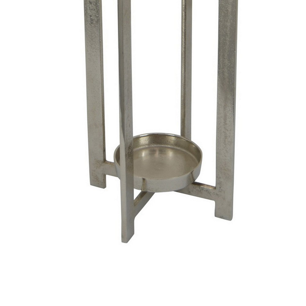 Siana Lantern Candle Holder, 27 Inch Tall, Silver Finished Metal Frame -BM324567