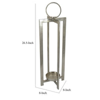 Siana Lantern Candle Holder, 27 Inch Tall, Silver Finished Metal Frame -BM324567