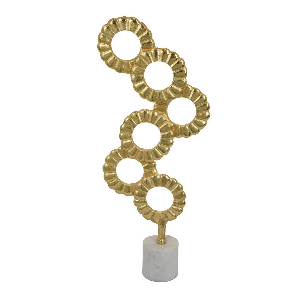 Sherry Tabletop Decor, 23 Inch Golden Metal Round Patterns, White Base -BM324569