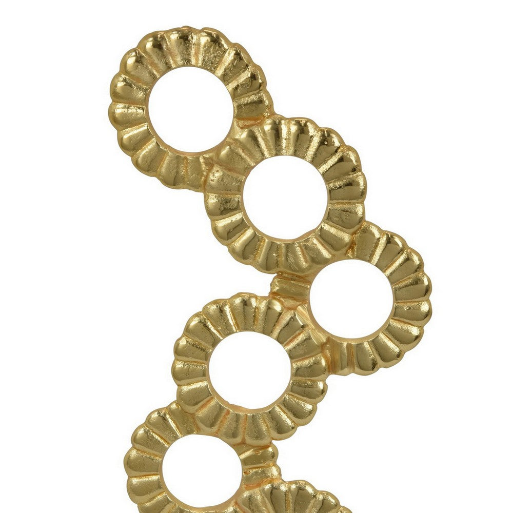 Sherry Tabletop Decor, 23 Inch Golden Metal Round Patterns, White Base -BM324569