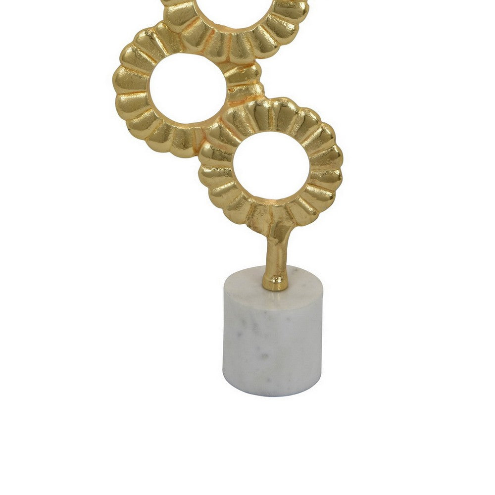 Sherry Tabletop Decor, 23 Inch Golden Metal Round Patterns, White Base -BM324569