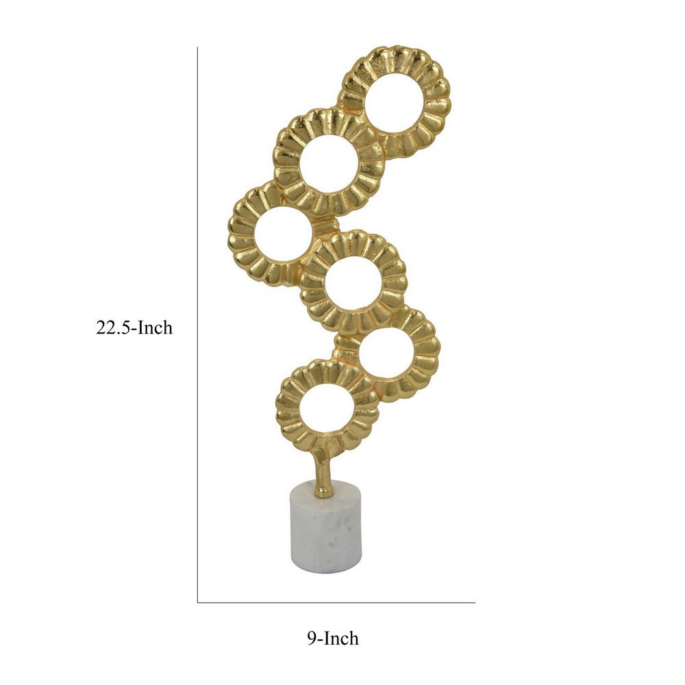 Sherry Tabletop Decor, 23 Inch Golden Metal Round Patterns, White Base -BM324569