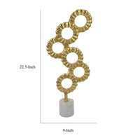 Sherry Tabletop Decor, 23 Inch Golden Metal Round Patterns, White Base -BM324569