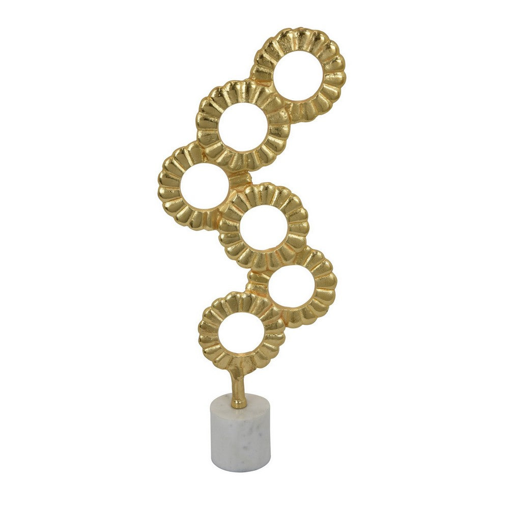 Sherry Tabletop Decor, 23 Inch Golden Metal Round Patterns, White Base -BM324569