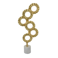 Sherry Tabletop Decor, 23 Inch Golden Metal Round Patterns, White Base -BM324569