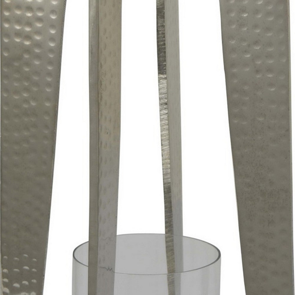 Brie Candle Holder Lantern, 27 Inch, Silver Metal Frame, Glass Shade -BM324636
