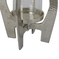 Brie Candle Holder Lantern, 27 Inch, Silver Metal Frame, Glass Shade -BM324636