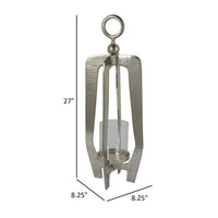 Brie Candle Holder Lantern, 27 Inch, Silver Metal Frame, Glass Shade -BM324636