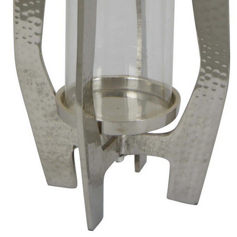 Brie Candle Holder Lantern, 23 Inch, Silver Metal Frame, Glass Shade -BM324637