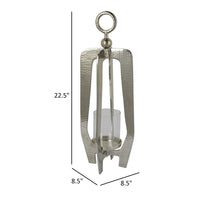 Brie Candle Holder Lantern, 23 Inch, Silver Metal Frame, Glass Shade -BM324637