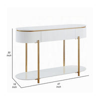 Tyce Sofa Table with Drawer, Shelf, 47 Inch Glossy White, Gold Metal -BM324669