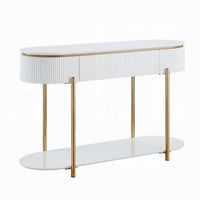 Tyce Sofa Table with Drawer, Shelf, 47 Inch Glossy White, Gold Metal -BM324669