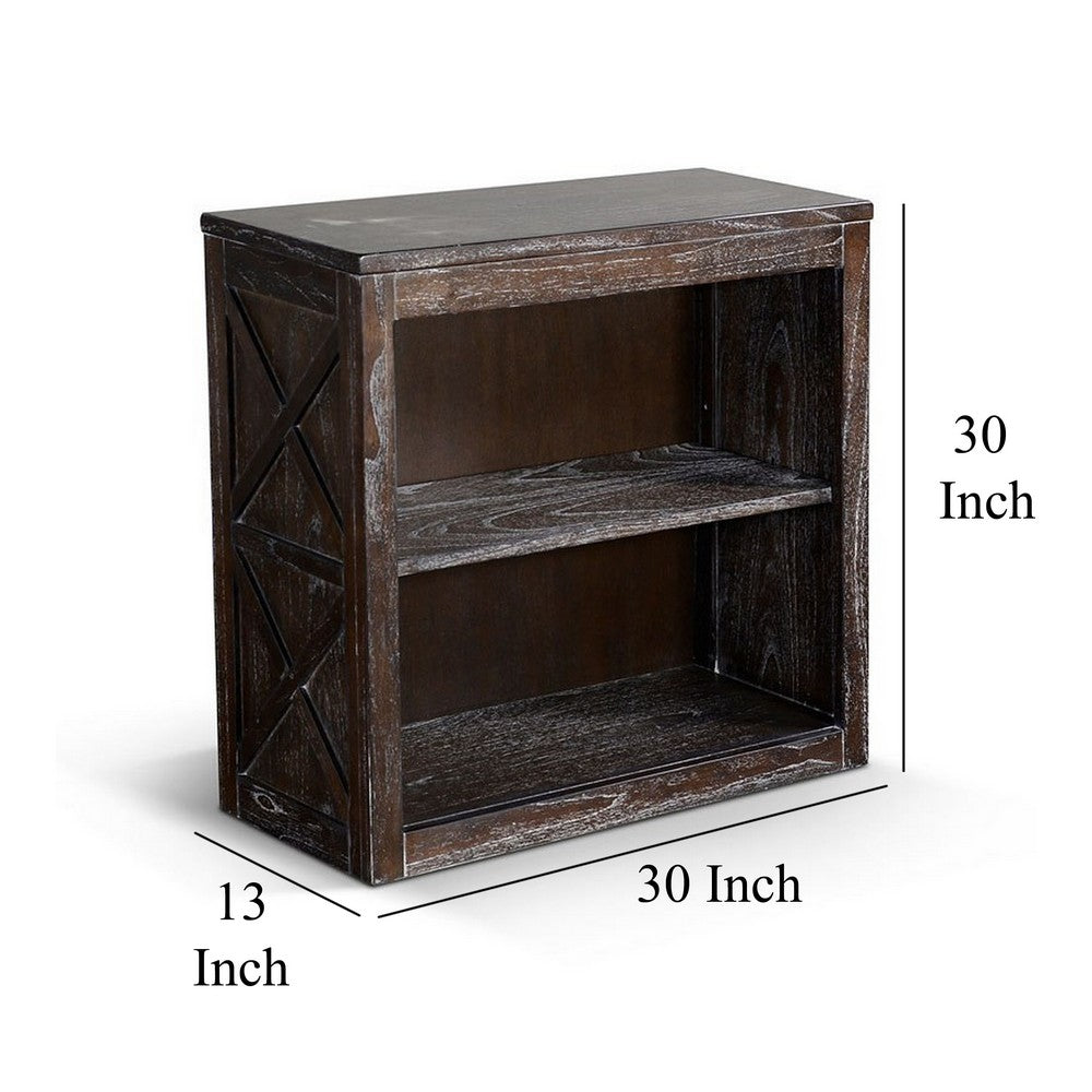 Sofi Small Bookcase, X Cross Panels, 2 Shelves, Dark Brown Veneer -BM324773