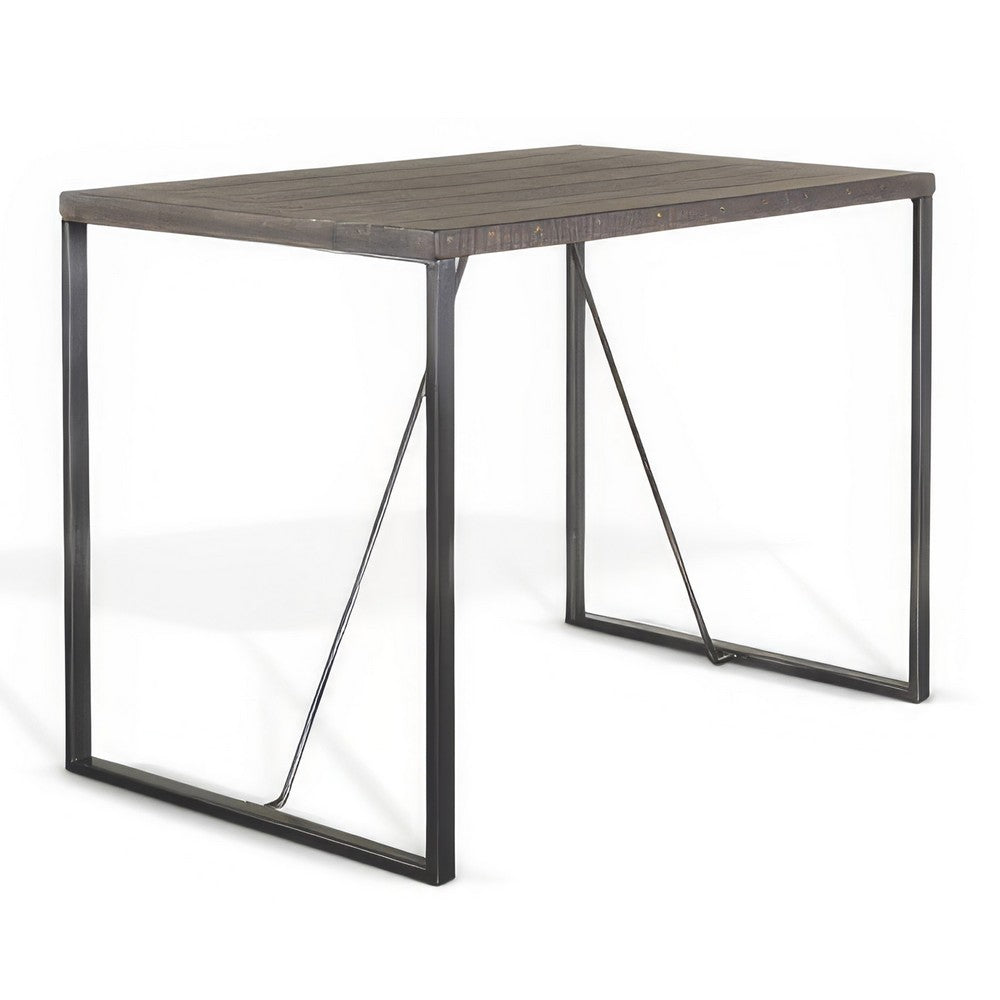 Zayle Counter Height Table, Dark Brown Mahogany Wood, Metal, 47 Inch