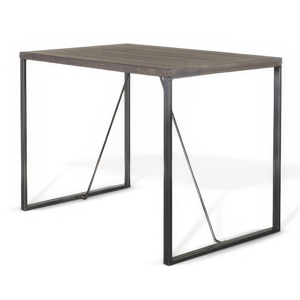 Zayle Counter Height Table, Dark Brown Mahogany Wood, Metal, 47 Inch -BM324813