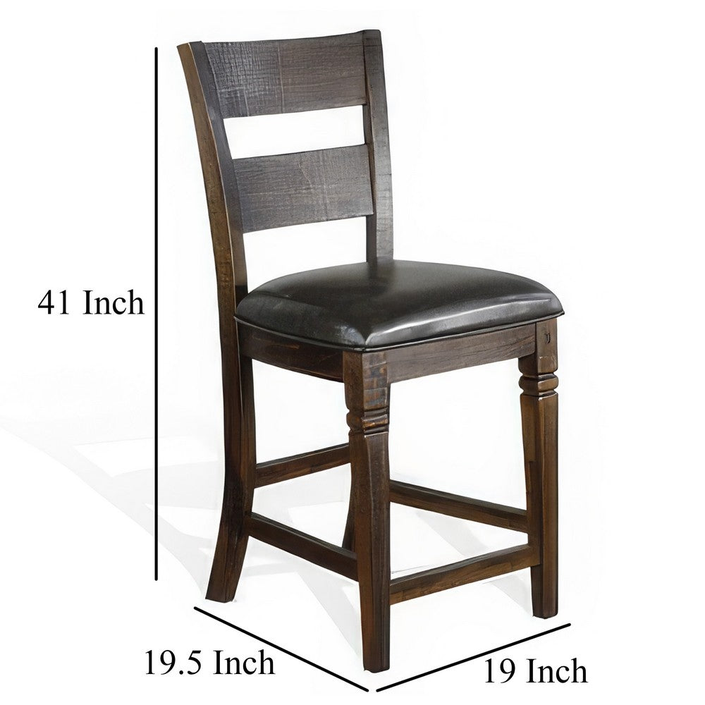 Flint Set of 2 Counter Stool Chairs, Ladderback, Black, Dark Brown Mahogany Wood - BM324822
