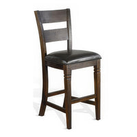 Flint Barstool Chair, Set of 2, Ladderback, Black Vinyl, Dark Brown Mahogany - BM324823