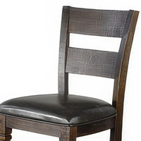 Flint Barstool Chair, Set of 2, Ladderback, Black Vinyl, Dark Brown Mahogany - BM324823