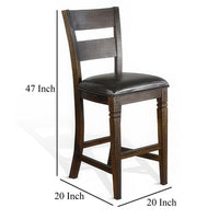 Flint Barstool Chair, Set of 2, Ladderback, Black Vinyl, Dark Brown Mahogany - BM324823