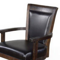 Flint Rolling Swivel Game Chair, Black Faux Leather, Dark Brown Wood -BM324845