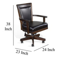Flint Rolling Swivel Game Chair, Black Faux Leather, Dark Brown Wood -BM324845
