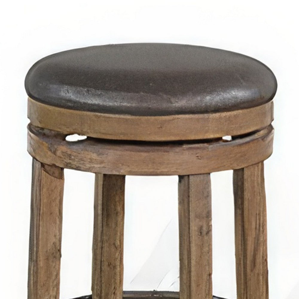Yael Swivel Counter Stool Set of 2, Gray Faux Leather, Brown, Black -BM324871