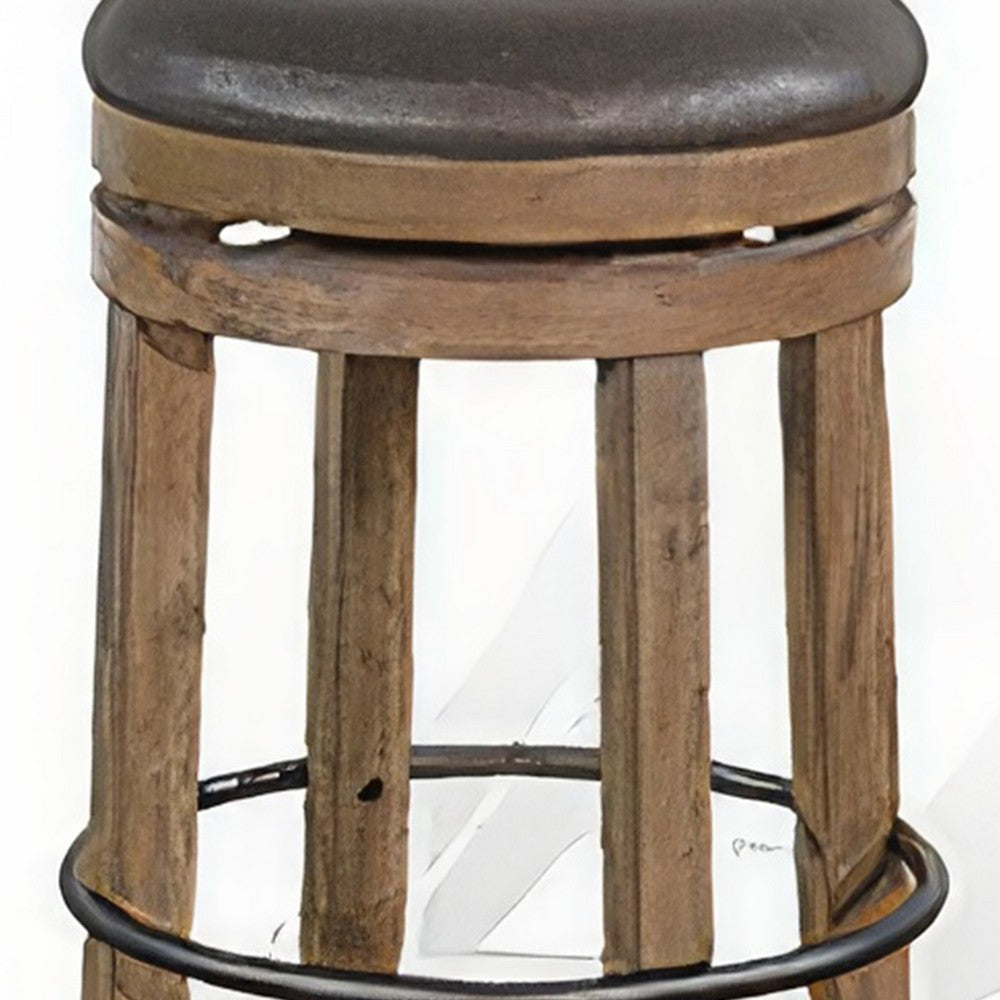Yael Swivel Counter Stool Set of 2, Gray Faux Leather, Brown, Black -BM324871