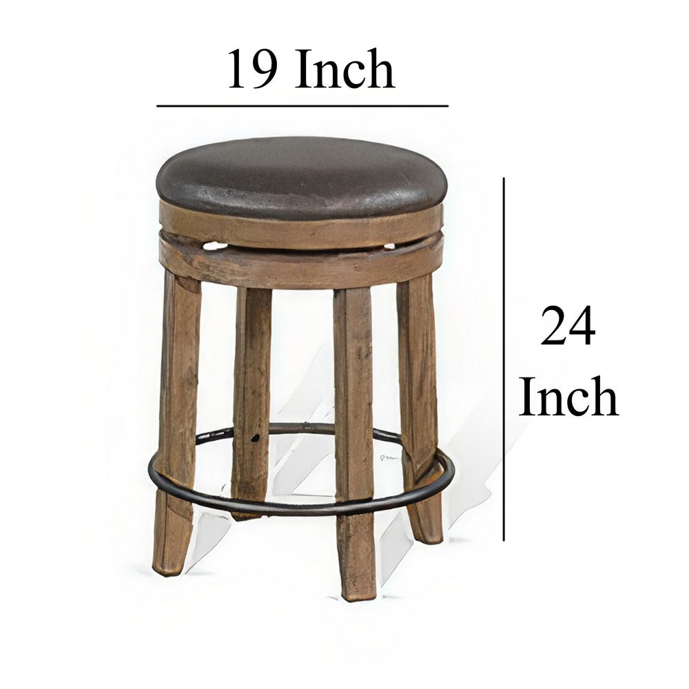 Yael Swivel Counter Stool Set of 2, Gray Faux Leather, Brown, Black -BM324871
