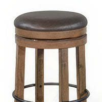 Yael Swivel Backless Barstool Set of 2, Gray Faux Leather, Brown Wood -BM324872