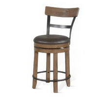 Yael Swivel Counter Stool Chair Set of 2, Gray Faux Leather Brown Wood -BM324873
