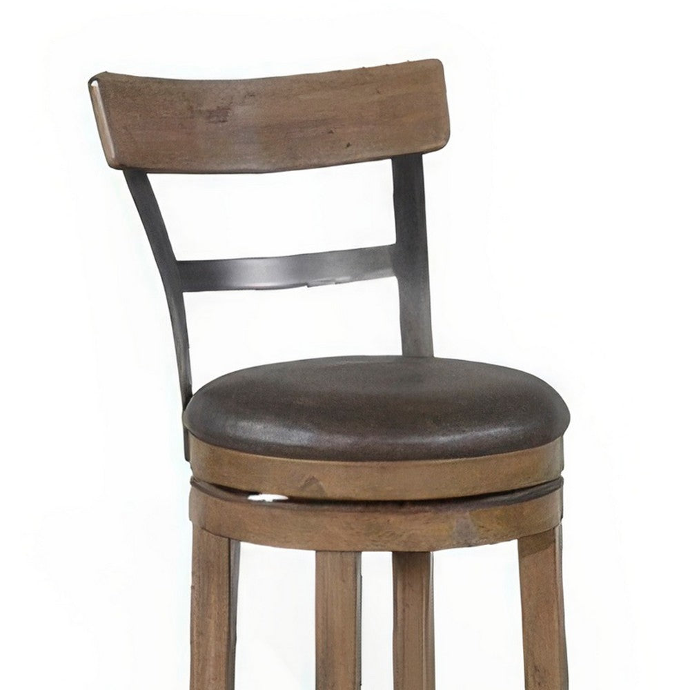 Yael Swivel Counter Stool Chair Set of 2, Gray Faux Leather Brown Wood -BM324873