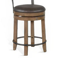 Yael Swivel Counter Stool Chair Set of 2, Gray Faux Leather Brown Wood -BM324873