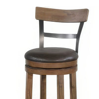 Yael Swivel Barstool Chair Set of 2, Gray Faux Leather, Brown, Black - BM324874