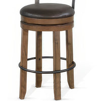 Yael Swivel Barstool Chair Set of 2, Gray Faux Leather, Brown, Black - BM324874