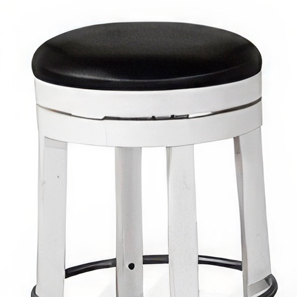 Orso Swivel Counter Stool Set of 2, Black Faux Leather, White Wood -BM324875