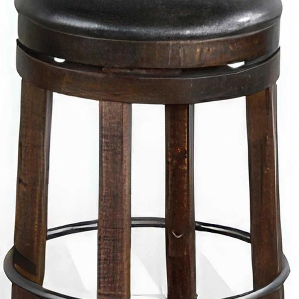 Flint Swivel Counter Stool Set of 2, Black Faux Leather, Dark Brown -BM324879