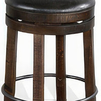 Flint Swivel Counter Stool Set of 2, Black Faux Leather, Dark Brown -BM324879