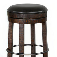 Flint Swivel Barstool Set of 2, Black Faux Leather, Dark Brown Wood -BM324880