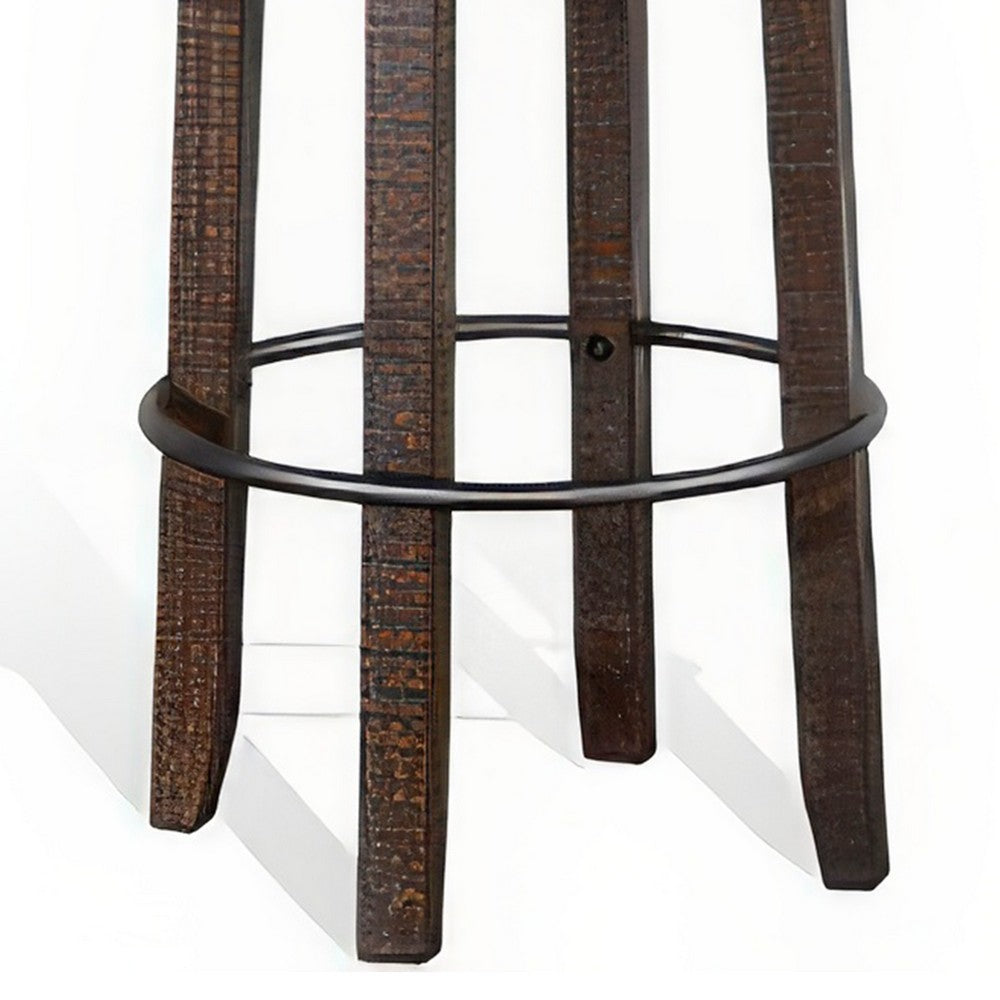 Flint Swivel Barstool Set of 2, Black Faux Leather, Dark Brown Wood -BM324880