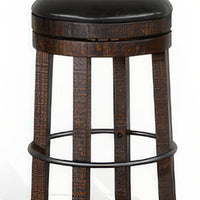 Flint Swivel Barstool Set of 2, Black Faux Leather, Dark Brown Wood -BM324880