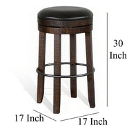 Flint Swivel Barstool Set of 2, Black Faux Leather, Dark Brown Wood -BM324880