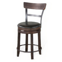 Flint Swivel Counter Stool Chair Set of 2, Black Faux Leather, Brown -BM324881