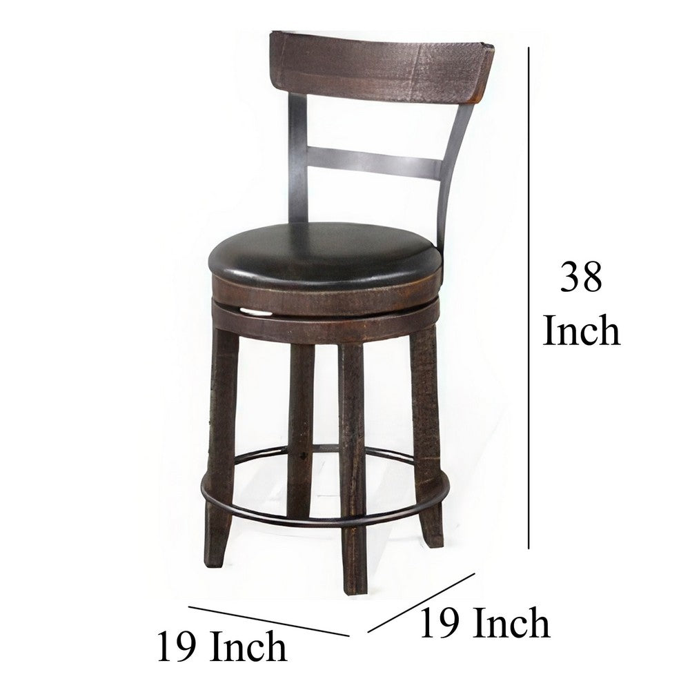 Flint Swivel Counter Stool Chair Set of 2, Black Faux Leather, Brown -BM324881