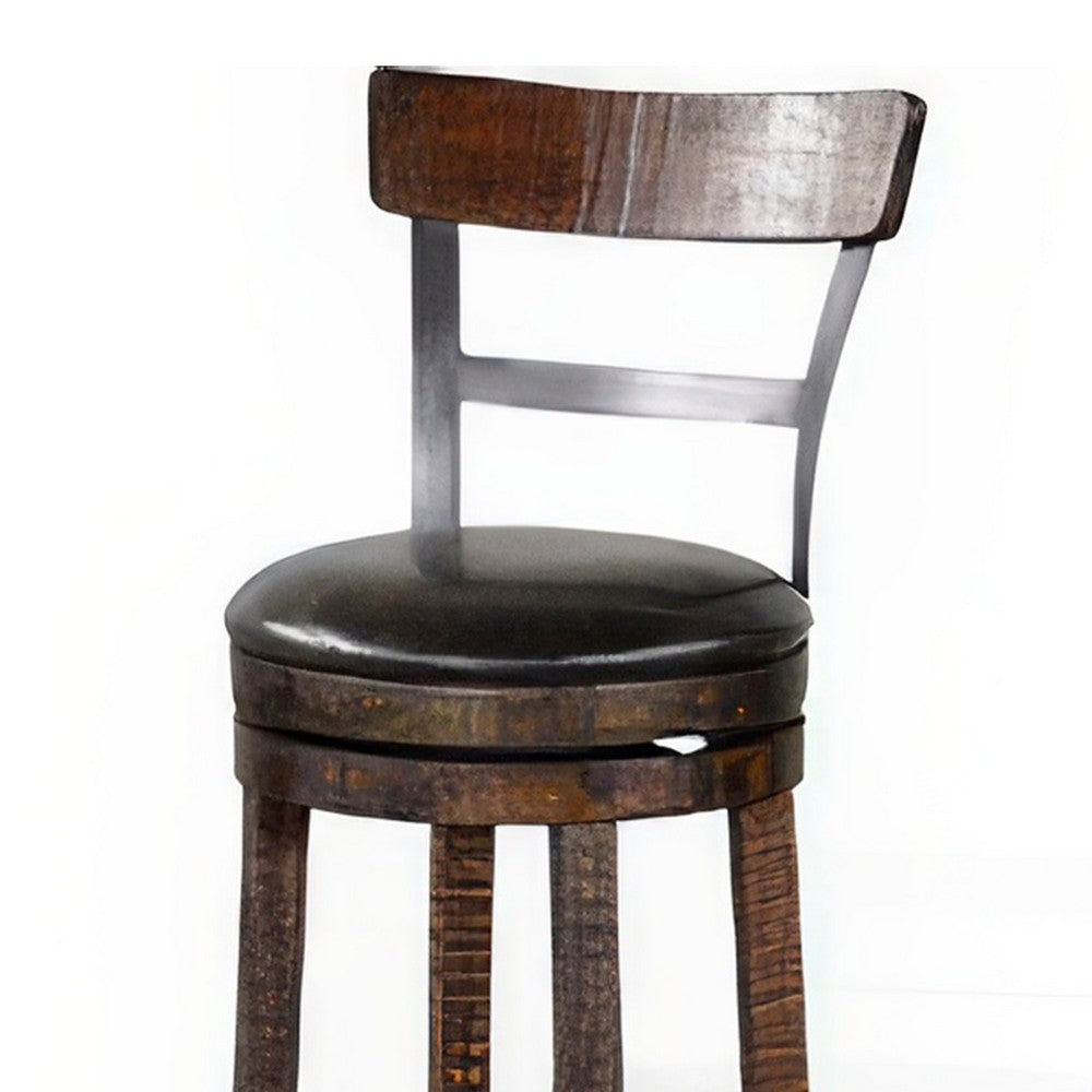 Flint Swivel Barstool Chair Set of 2, Black Faux Leather, Dark Brown -BM324882