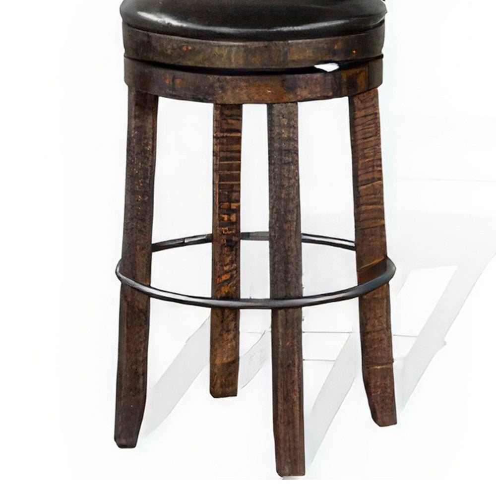 Flint Swivel Barstool Chair Set of 2, Black Faux Leather, Dark Brown -BM324882