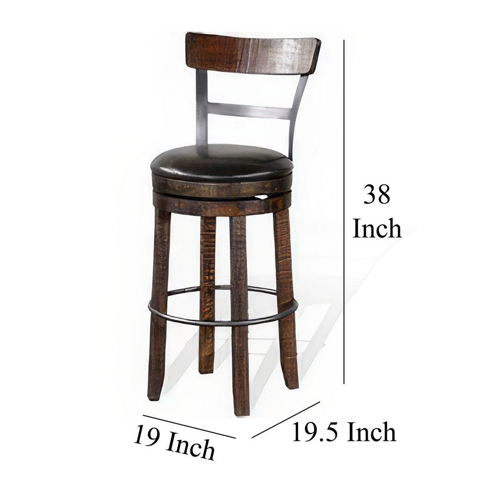 Flint Swivel Barstool Chair Set of 2, Black Faux Leather, Dark Brown -BM324882